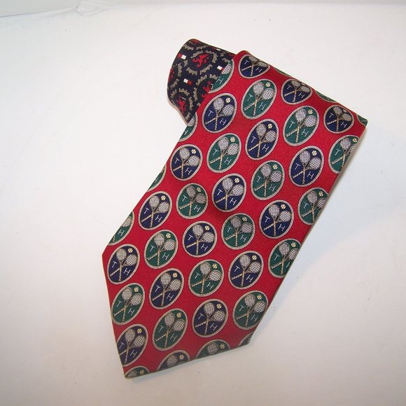 Tommy Hilfiger Neck Tie Logo Racket Italian Silk - Picture 1 of 5